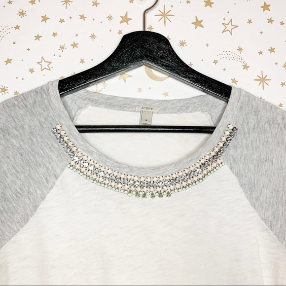 J. Crew Jewel Embellished Casual Baseball Long Sleeve Tee Size Small - Picture 3 of 7